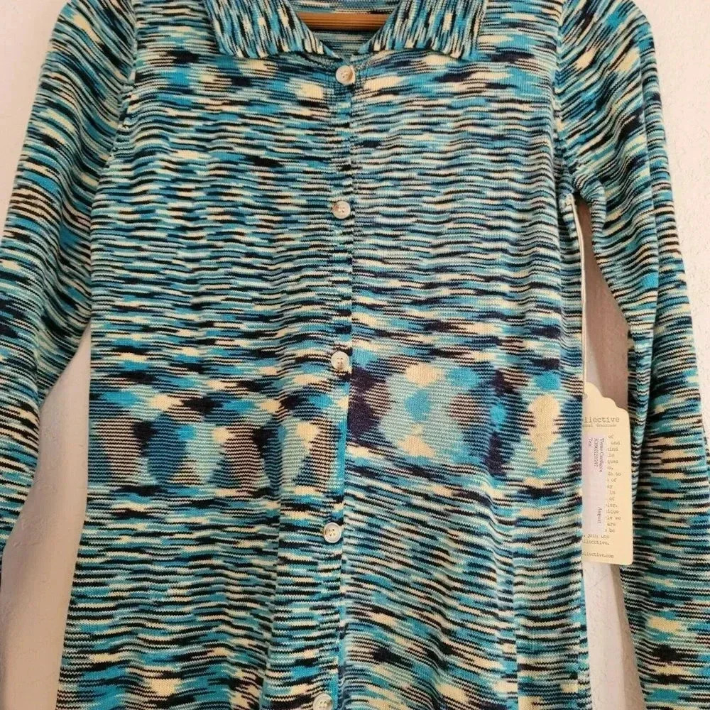 Band Of Gypsies Long Temo Cardigan Blue/Beige Slit Side Button Up SIZE S WOMEN'S - Picture 16 of 16